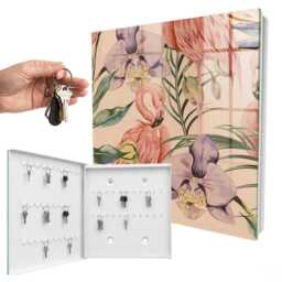 Exotic Elegance Key Cabinet For Home, Pink Industrial Box, Illustrative Animals, Lovers Of Nature & Exoticism - thumbnail 2
