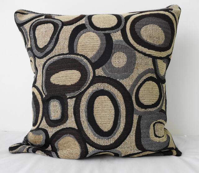 Geometric Circles Throw Pillow Cover, Blue, Gray, Grey, Tan, Richloom Fabrics, 20x20, Cushion Cover - image 1