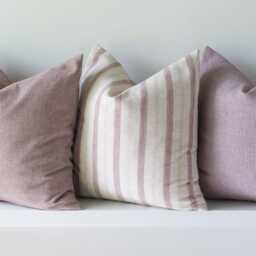 Red Striped Cotton Linen Cushion Set, Farmhouse Throw Pillows - thumbnail 3