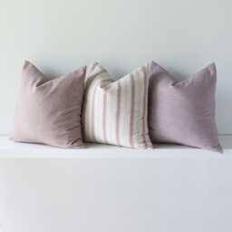 Red Striped Cotton Linen Cushion Set, Farmhouse Throw Pillows - thumbnail 1