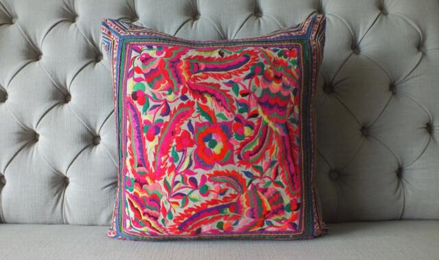 Hmong Pillow Handmade Cushions Vintage Ethnic Textiles, Handwoven Fabric, Scatter Cushions & Trow Pillows, Recycled Fabrics - image 1
