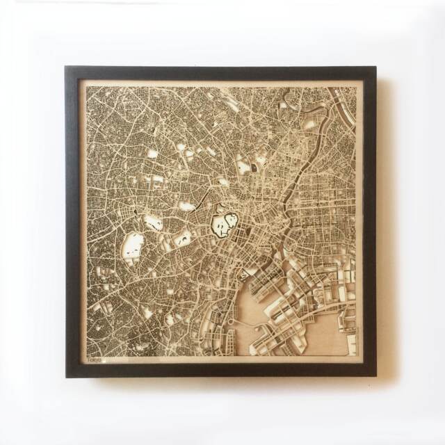 Laser Cut Wood Map Of Tokyo - Framed 3D City Streets Wall Art - image 1