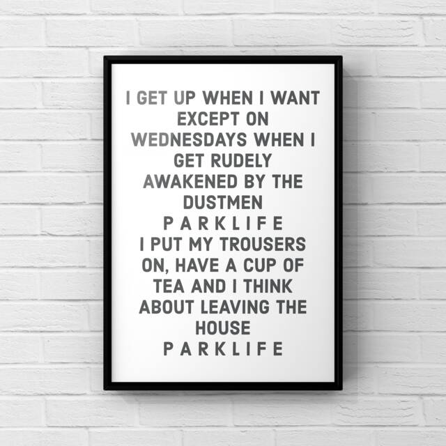Parklife Lyrics Print Music Poster, Home Office Decor - image 1