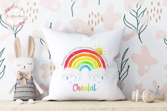 Personalised Children's Rainbow Pillow, New Baby Gift Cushion, Gifts For Birthdays, Name For Daughter - image 1