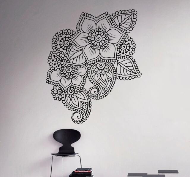 Abstract Flowers Mehndi Wall Vinyl Decal Henna Indian Ornament Sticker Religions Home Decor Paisley Housewares 16(Mhi - image 1