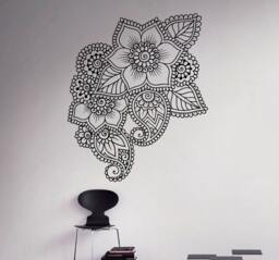 Abstract Flowers Mehndi Wall Vinyl Decal Henna Indian Ornament Sticker Religions Home Decor Paisley Housewares 16(Mhi - thumbnail 1