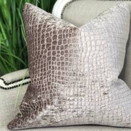 Luxury Croc Cushion Cover - Lilac Purple Velour Pillow Animal Print - thumbnail 3