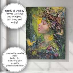 Botanical Nature Goddess Floral Butterfly Impasto Portrait Canvas Wall Art Print Decor Picture Ready To Hang - thumbnail 3
