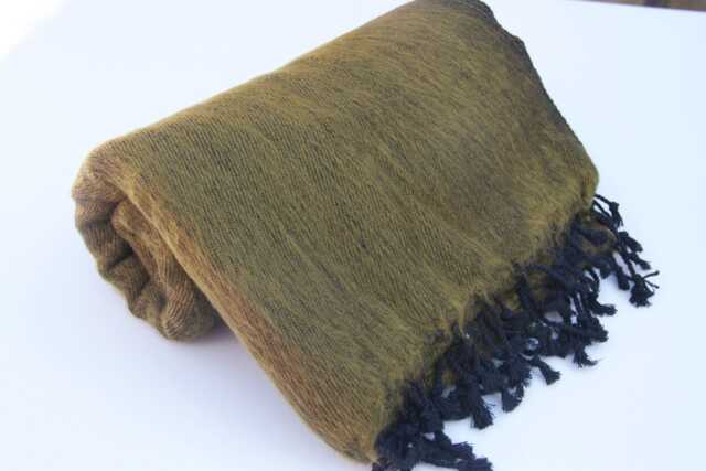 Hand-Loomed Yak Wool Blend Blanket Large Travel Shawl, Nepal - image 1