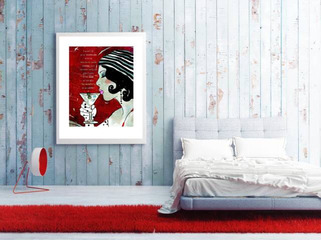 Martini Print, Art, Sipping Martini, Print With Fashion Red Lips, Makeup Lover Art For Modern Space - image 1