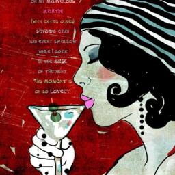 Martini Print, Art, Sipping Martini, Print With Fashion Red Lips, Makeup Lover Art For Modern Space - thumbnail 2