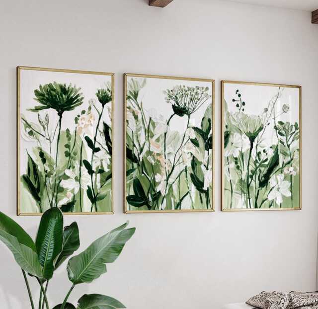 Green Botanical Floral Posters Set Of 3 - Abstract Nature Wall Art Prints - image 1