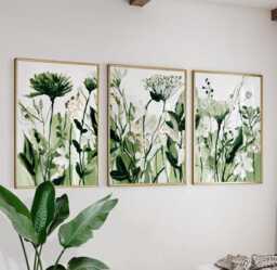 Green Botanical Floral Posters Set Of 3 - Abstract Nature Wall Art Prints - thumbnail 1