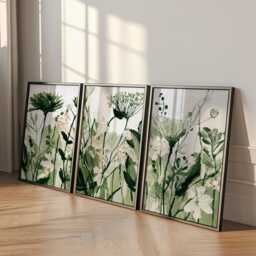 Green Botanical Floral Posters Set Of 3 - Abstract Nature Wall Art Prints - thumbnail 3