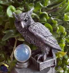 Horned Owl Witch's Familiar Statue, Hand Painted Resin Sculpture - Pagan Folklore Owl Figurine Witchy Art For Gothic Home Decor - thumbnail 1