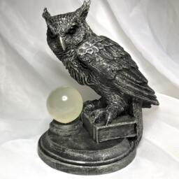 Horned Owl Witch's Familiar Statue, Hand Painted Resin Sculpture - Pagan Folklore Owl Figurine Witchy Art For Gothic Home Decor - thumbnail 2