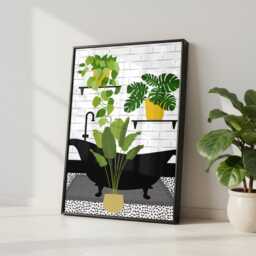 Botanical Bath Art Print. Yellow Maximalist Bathroom Poster. Colourful Toilet Home Decor - thumbnail 3