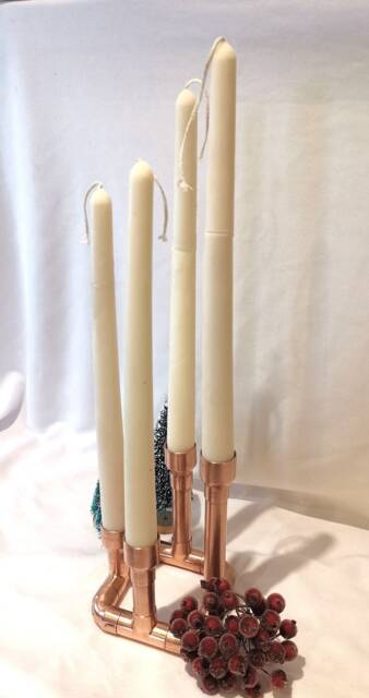 Copper Candelabra - Small 4x Taper Candle Holder Handmade Wedding Table Display-steampunk-Vintage - image 1