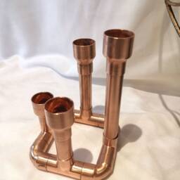 Copper Candelabra - Small 4x Taper Candle Holder Handmade Wedding Table Display-steampunk-Vintage - thumbnail 2