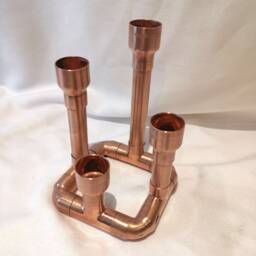 Copper Candelabra - Small 4x Taper Candle Holder Handmade Wedding Table Display-steampunk-Vintage - thumbnail 3