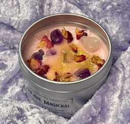 Self Care Candle, Floral Musk Scent, Rose Quartz & Amethyst Crystals - thumbnail 1
