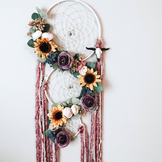 Boho Sunflower Dreamcatcher, 3 Tier Floral Wall Hanging - image 1
