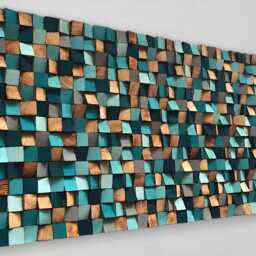 Large Reclaimed Pine Wood Wall Art - Blue Mosaic Decor - thumbnail 3