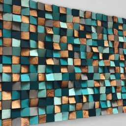 Large Reclaimed Pine Wood Wall Art - Blue Mosaic Decor - thumbnail 2