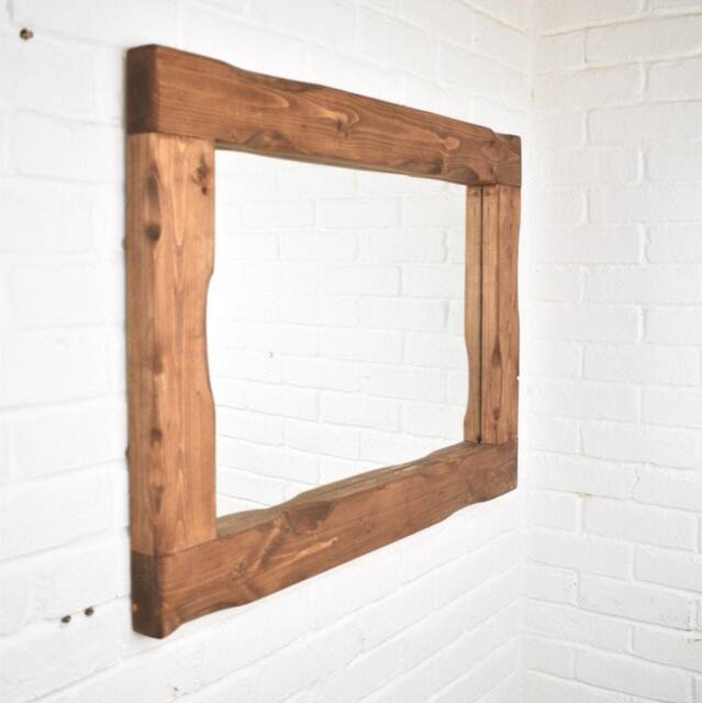 Wood Mirror - 10cm X 5cm Main Image Deep Oak Irregular Design Chunky Distressed Driftwood Style Chic Dark - image 1