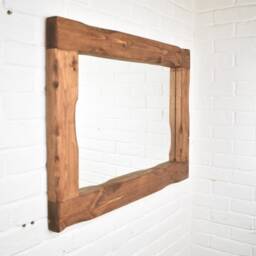 Wood Mirror - 10cm X 5cm Main Image Deep Oak Irregular Design Chunky Distressed Driftwood Style Chic Dark