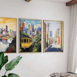 Set Of 3 Pittsburgh Pennsylvania Posters, Vintage Travel Prints, Usa City Skyline Wall Art, Steel Decor, Three Rivers Poster - thumbnail 2