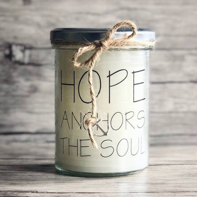Handmade Candle in A Glass Jar. Hope Anchors The Soul. - Jar Candle, Handmade, Recycled, Bible Verse, Faith - image 1
