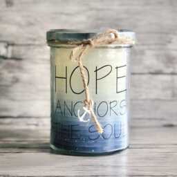 Handmade Candle in A Glass Jar. Hope Anchors The Soul. - Jar Candle, Handmade, Recycled, Bible Verse, Faith - thumbnail 3