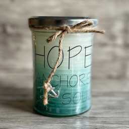 Handmade Candle in A Glass Jar. Hope Anchors The Soul. - Jar Candle, Handmade, Recycled, Bible Verse, Faith - thumbnail 2