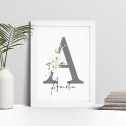 Personalised Floral Initial Name Print - Custom Wall Art Framed Gift - thumbnail 1