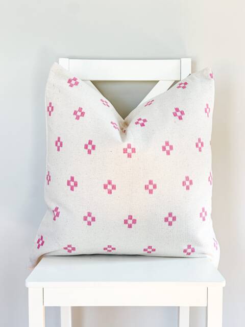 Hmong Hemp Pillow Pink Block Print, Boho Farmhouse Decor - image 1