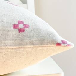 Hmong Hemp Pillow Pink Block Print, Boho Farmhouse Decor - thumbnail 4
