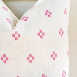 Hmong Hemp Pillow Pink Block Print, Boho Farmhouse Decor - thumbnail 3