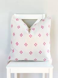 Hmong Hemp Pillow Pink Block Print, Boho Farmhouse Decor - thumbnail 1