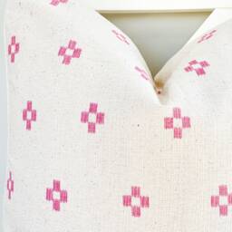 Hmong Hemp Pillow Pink Block Print, Boho Farmhouse Decor - thumbnail 2
