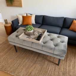 Chesterfield Plush Velvet Ottoman - Silver Tufted Footrest With Black Legs - thumbnail 2