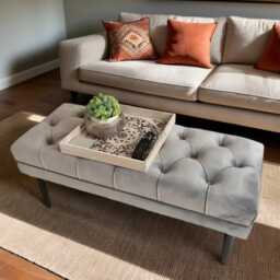 Chesterfield Plush Velvet Ottoman - Silver Tufted Footrest With Black Legs