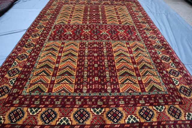 Yellow 7x10 Ft Turkmen Parda Bukhara Rug, Afghan Hand Knotted Wool Area Rug, Tribal Turkoman Oriental Bedroom Living Room Rug - image 1