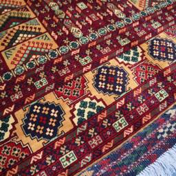 Yellow 7x10 Ft Turkmen Parda Bukhara Rug, Afghan Hand Knotted Wool Area Rug, Tribal Turkoman Oriental Bedroom Living Room Rug - thumbnail 3