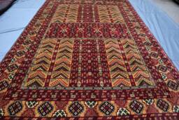 Yellow 7x10 Ft Turkmen Parda Bukhara Rug, Afghan Hand Knotted Wool Area Rug, Tribal Turkoman Oriental Bedroom Living Room Rug - thumbnail 1