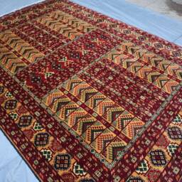 Yellow 7x10 Ft Turkmen Parda Bukhara Rug, Afghan Hand Knotted Wool Area Rug, Tribal Turkoman Oriental Bedroom Living Room Rug - thumbnail 2