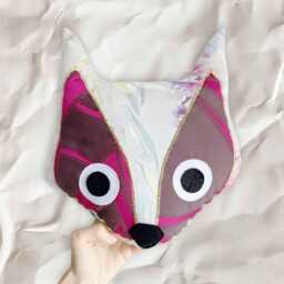 Floral Fox Pillow, Purple-Eyed Nursery Cushion - thumbnail 2