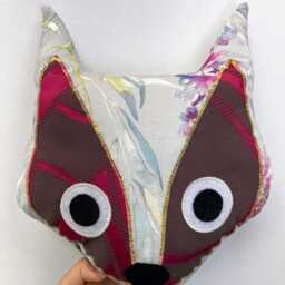Floral Fox Pillow, Purple-Eyed Nursery Cushion - thumbnail 3