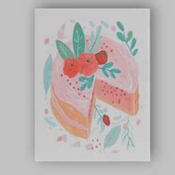 Pink Strawberry Layer Cake Watercolour Dessert Illustration Canvas Wall Art Print Decor Picture Ready To Hang - thumbnail 1