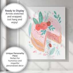 Pink Strawberry Layer Cake Watercolour Dessert Illustration Canvas Wall Art Print Decor Picture Ready To Hang - thumbnail 3